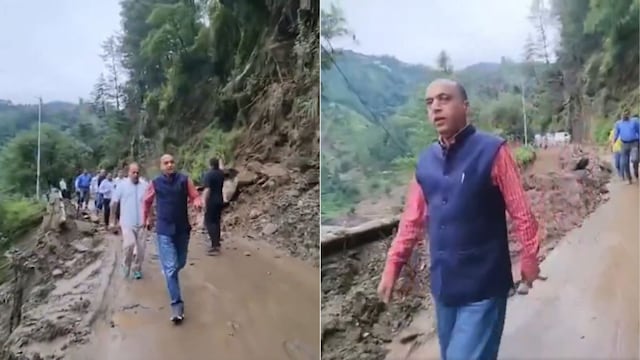 Himachal Pradesh Ex-CM Jairam Thakur Narrowly Escapes Falling Debris In Mandi. (Photo/PTI)