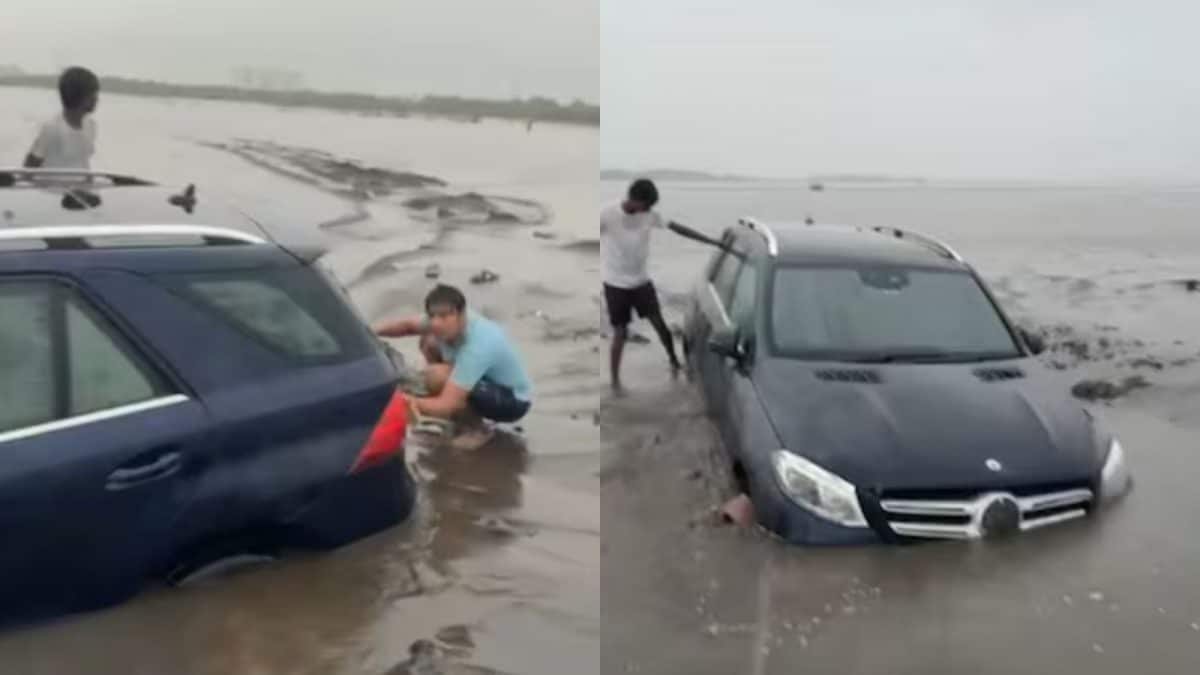 Mercedes Stunt Fails At Surat's Dumas Beach, Car Gets Stuck In Sand | Watch