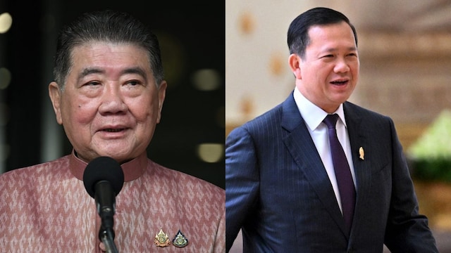 Thailand's acting Prime Minister Phumtham Wechayachai and Cambodia's Prime Minister Hun Manet. (File Pic/AFP)