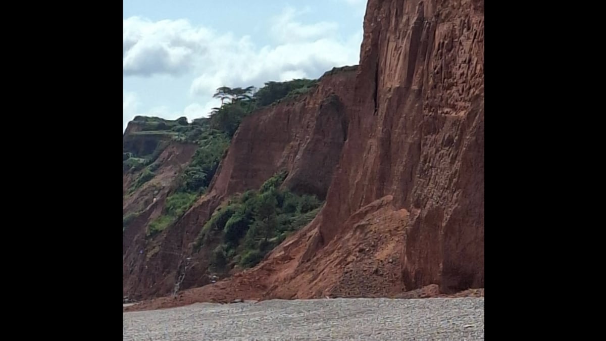 Rockfall Near East Devon Beach Strands Sunbathers