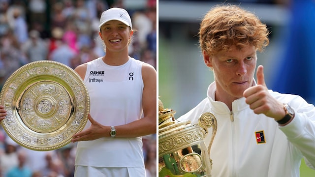Wimbledon champions Iga Swiatek and Jannik Sinner (AP)