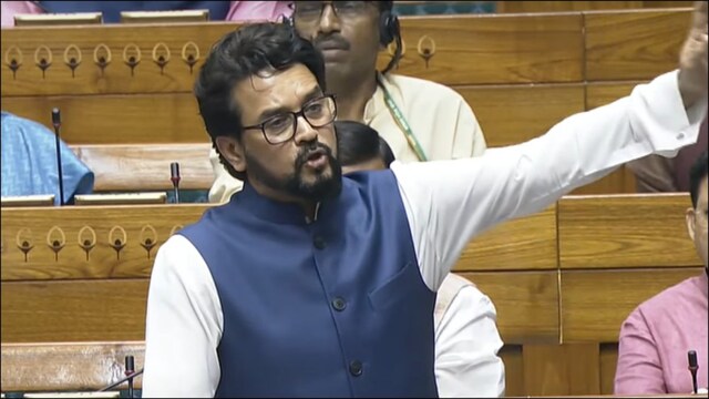 BJP MP Anurag Thakur speaking in the Lok Sabha. (Sansad TV)