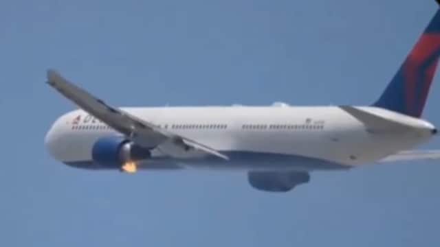 The incident, captured on video, shows flames coming from the aircraft's left engine shortly after take-off. (Screengrab via X)