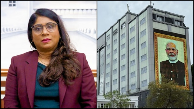 (Left) Maldives' ex-defence minister Mariya Ahmed Didi; (Right) The MoD building India helped build. (News18)