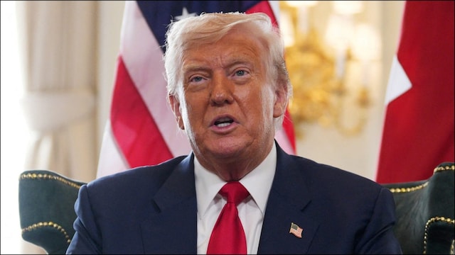 US President Donald Trump addressing the media in Scotland. (Reuters)