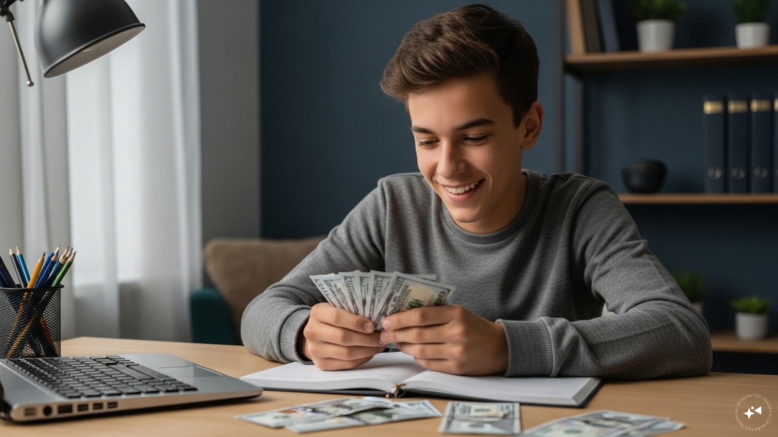 E for Earnings: The money you make from jobs, chores, or selling things—your reward for hard work! (AI generated image) E for Earnings: The money you make from jobs, chores, or selling things—your reward for hard work! (AI generated image)