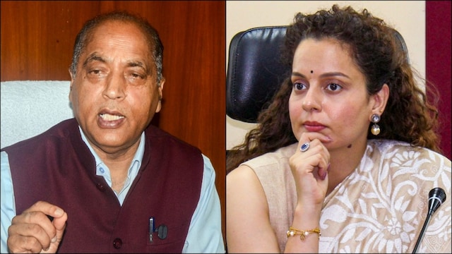 BJP leaders Jairam Thakur and Kangana Ranaut. (PTI File)