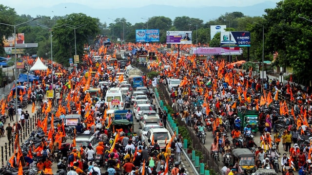 Vehicles stuck in traffic jam due to movement of 'Kanwariyas' on the eve of conclusion of the 'Kanwar Yatra' during the holy month of 'Shravan', on the Delhi- Haridwar Expressway. (PTI photo)