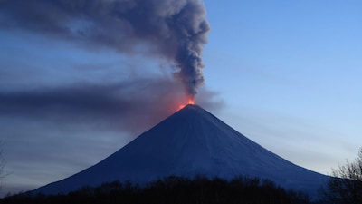The Klyuchevskoy volcano, one of the highest active volcanoes in the world, erupts in Russia's northern Kamchatka Peninsula on October 29, 2023. (AP)