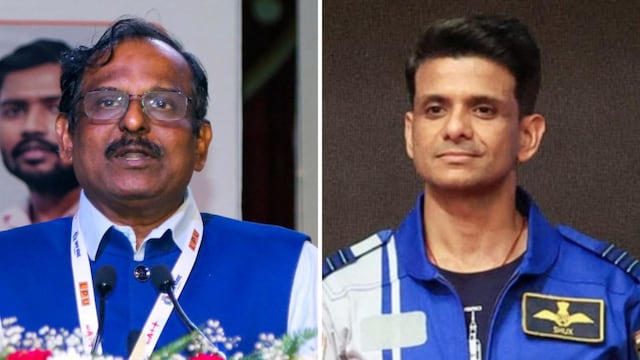 ISRO chief Dr V Narayanan (left) and astronaut Shubhanshu Shukla. (PTI/File) 