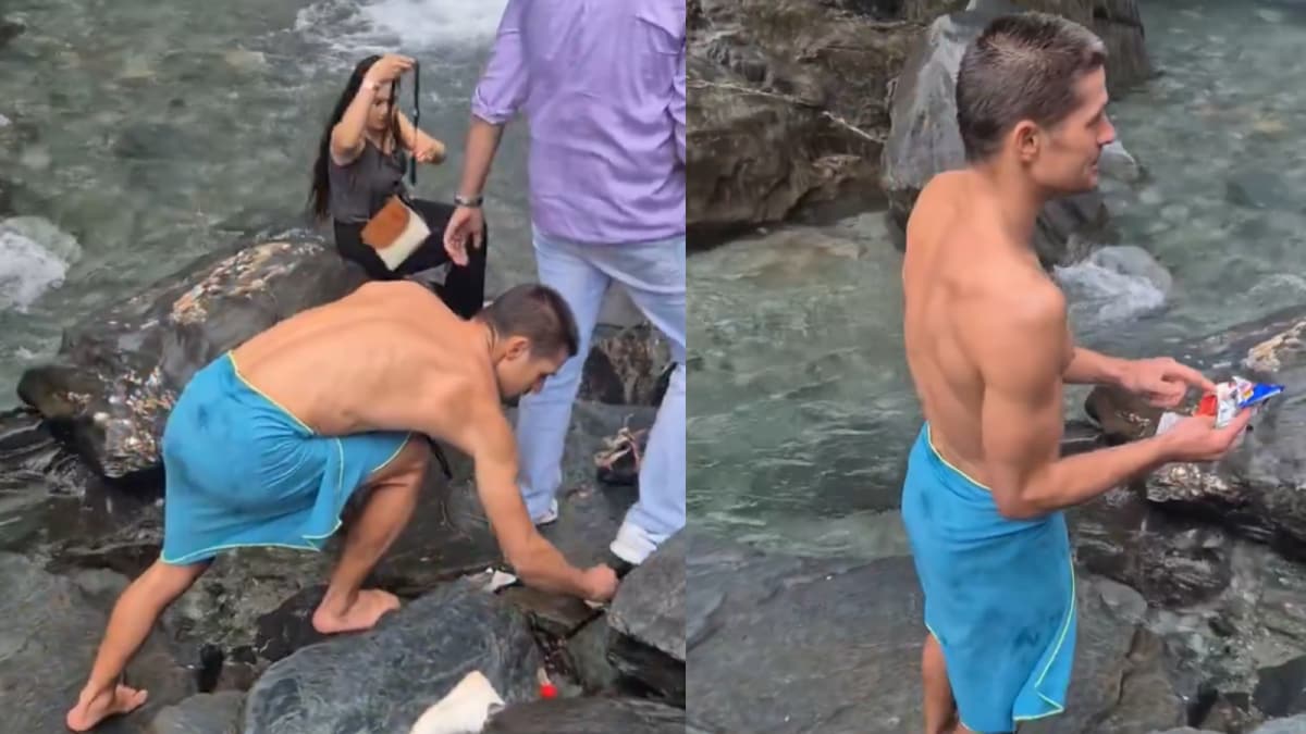 Foreign Tourist Cleans Kangra Waterfall, Sparks Online Debate