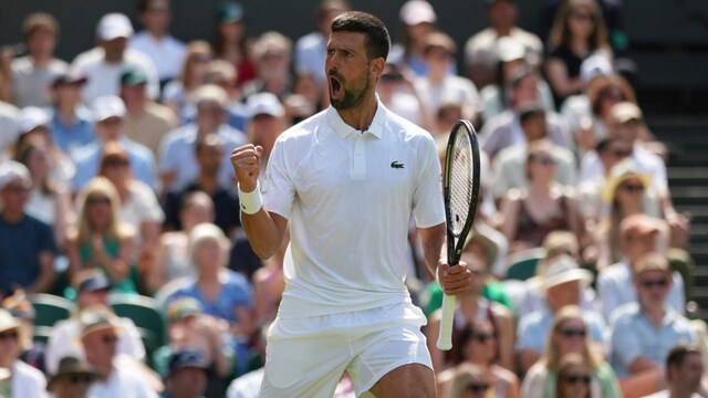 Novak Djokovic celebrates after winning a point. (AP Photo)