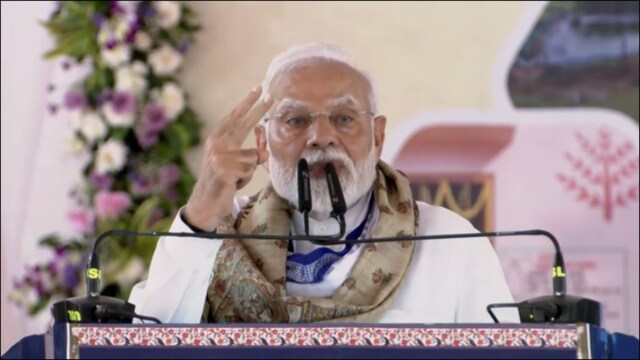 PM Modi speaking in Bihar's Motihari on Friday. (BJP/X)