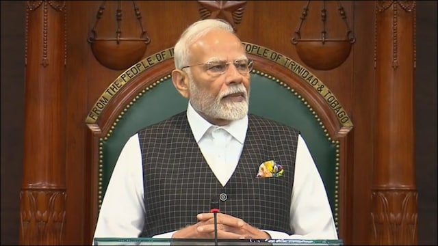 PM Modi addressing Trinidad and Tobago's Parliament. (BJP/X)