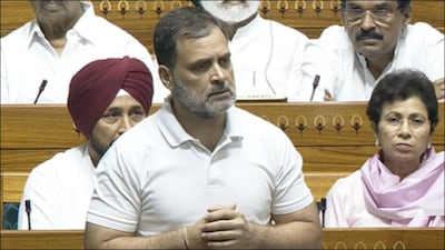 Rahul Gandhi speaking in Lok Sabha. (Sansad TV)