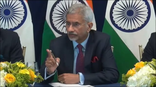 External Affairs Minister S Jaishankar addressing the press in Washington. (MEA)
