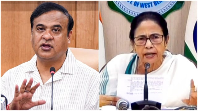 Assam Chief Minister Himanta Biswa Sarma and West Bengal Chief Minister Mamata Banerjee. (PTI photos)