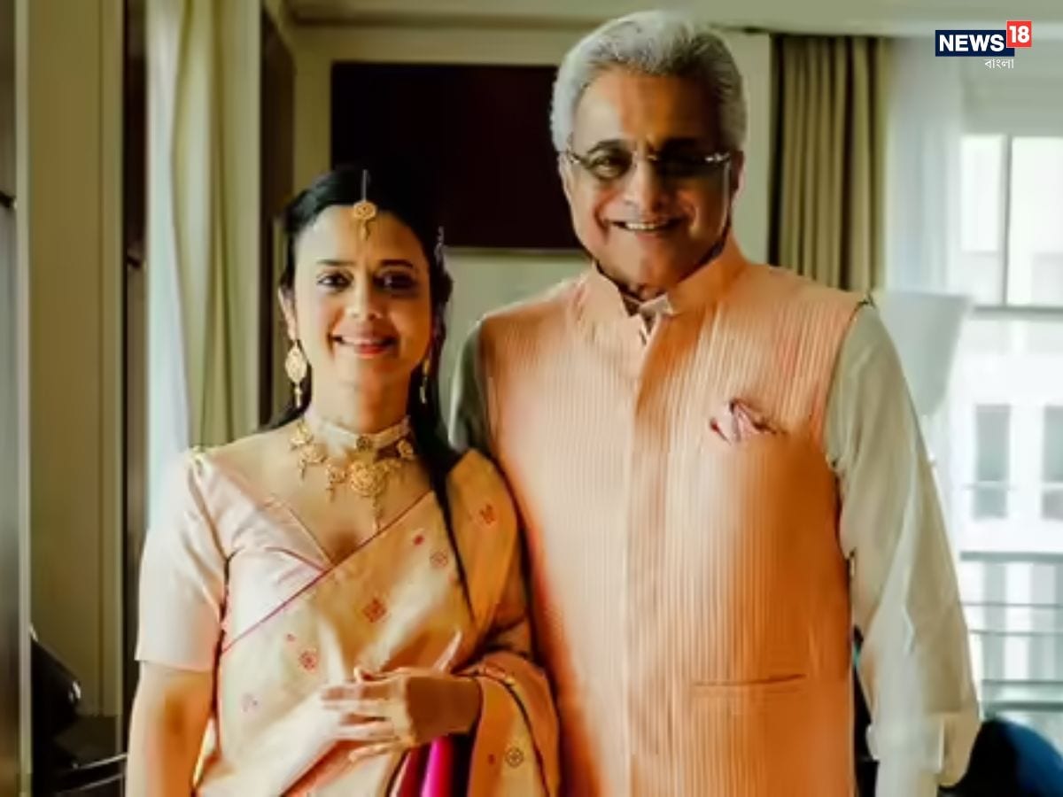 Though the reception was political in its guest list, it was deeply personal in tone. Mahua Moitra, known as much for her fiery speeches as for her sharp fashion sense, wore a striking red saree paired with traditional gold jewellery. Pinaki Mishra complemented her look in a cream dhoti and a red-bordered kurta. Though the reception was political in its guest list, it was deeply personal in tone. Mahua Moitra, known as much for her fiery speeches as for her sharp fashion sense, wore a striking red saree paired with traditional gold jewellery. Pinaki Mishra complemented her look in a cream dhoti and a red-bordered kurta.