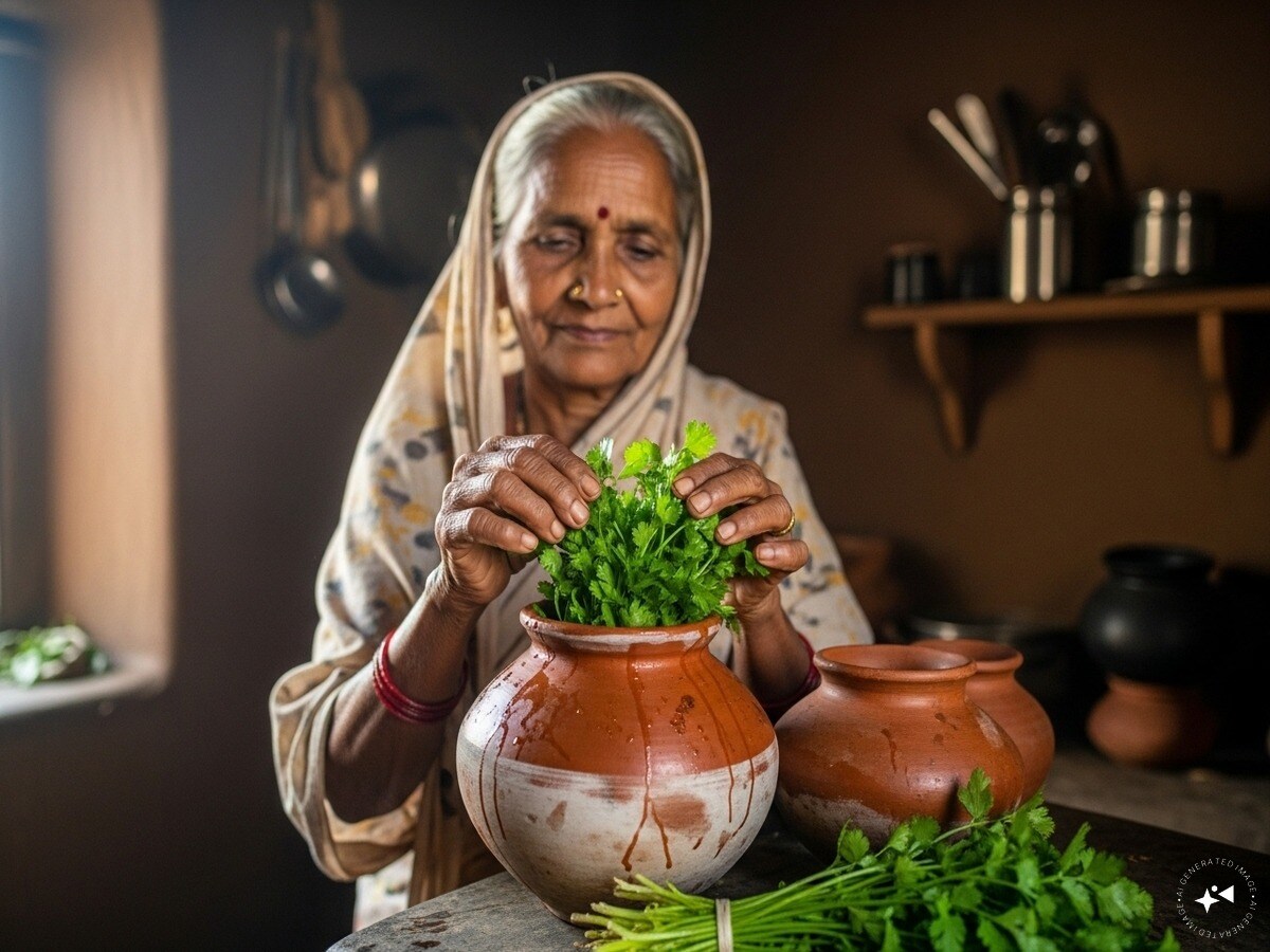 विधि 2: मिट्टी के बर्तन अभी भी गांवों में व्यापक रूप से उपयोग किए जाते हैं। धनिया को हल्के से गीला करें और इसे मिट्टी के बर्तन में स्टोर करें। मिट्टी की प्राकृतिक शीतलता लंबे समय तक ताजगी को बनाए रखने में मदद करती है। (News18 हिंदी)