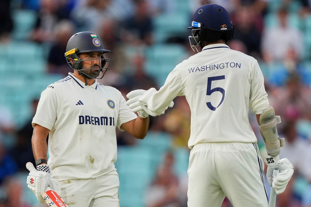 It was then Nair who, alongside Washington Sundar, put up a fight to bring up a well-deserved fifty, and guided India to some form of stability to end the day without losing any more wickets. (AP) It was then Nair who, alongside Washington Sundar, put up a fight to bring up a well-deserved fifty, and guided India to some form of stability to end the day without losing any more wickets. (AP)