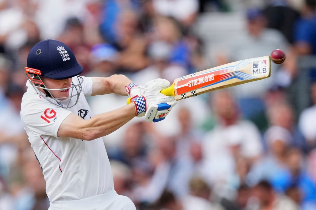 England's Harry Brook put up a real fight all alone, bringing up a fifty to help England cross India's total. (AP)
