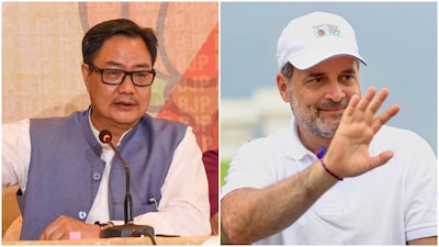Parliamentary Affairs Minister Kiren Rijiju, and Leader of Opposition in the Lok Sabha Rahul Gandhi. (PTI photos)

