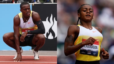 Christian Coleman (left) and Sha'Carri Richardson. (AFP/AP)