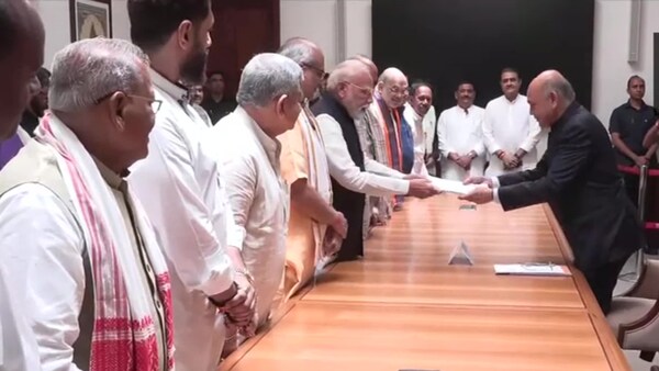 CP Radhakrishnan Files Nomination For V-P Polls In Presence Of PM Modi CP Radhakrishnan Files Nomination For V-P Polls In Presence Of PM Modi