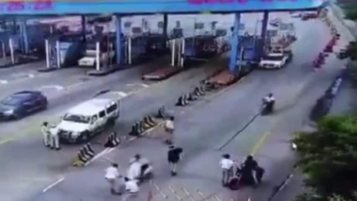Caught On Cam: Speeding Two-Wheeler Rams Into Traffic Cop At Tollgate In Telangana
