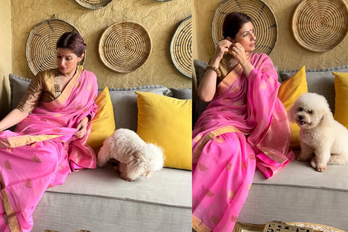 Twinkle Khanna Welcomes Ganpati In A Stunning Pink Saree, Shares Festive Glimpses with Her Pet