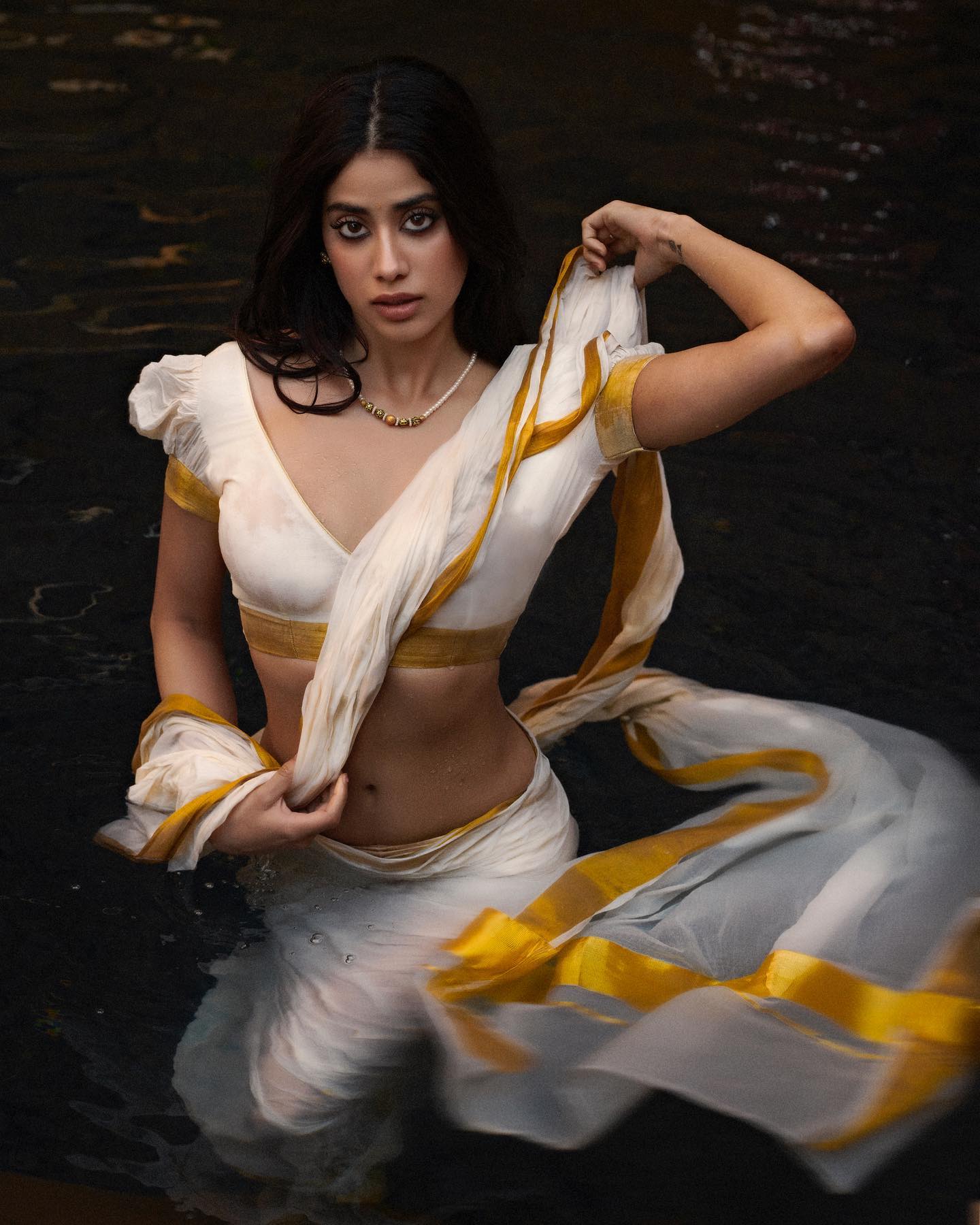 Janhvi Kapoor in Kasavu saree Janhvi Kapoor in Kasavu saree