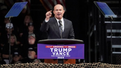 US Senator Mike Lee speaks on the day Republican presidential nominee and US President Donald Trump holds a campaign rally, in Prescott Valley, Arizona, US, in the 2024 file photo. (IMAGE: REUTERS FILE) 