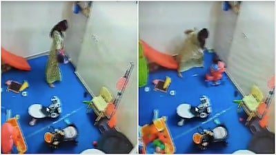 Woman assaults toddler at daycare in Noida (Video screengrabs)