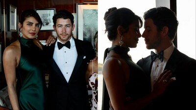 Priyanka Chopra stunned in a satin emerald-green dress at Nick Jonas' parents' 40th anniversary celebration.