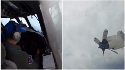 US Air Force Reserve plane flies into Hurricane Erin (Video screengrabs/Social Media)