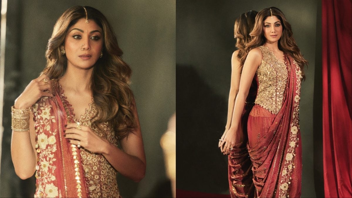 Shilpa Shetty Redefines Modern Elegance In A Bold Red Pre-Stitched Red Saree