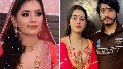 Photos showing Greater Noida woman Nikki Bhati (L)/she with her husband Vipin Bhati (R) (Social Media)