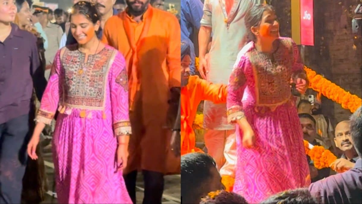 Radhika Merchant Lit Up Ganpati Visarjan In A Rani Pink Leheriya Ensemble
