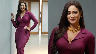 Shweta Tiwari's minimal makeup and wavy hair complemented the elegant look.