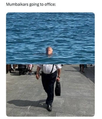 The soggy office warrior, the boat commuter, or the lovebirds braving the floods for their lecture? Which one did you relate to? (Image: Instagram)