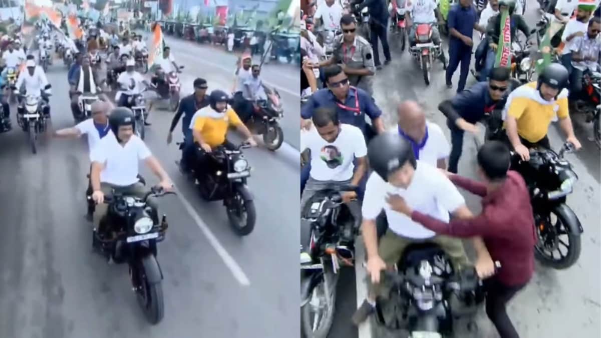 Man Breaches Security, Kisses Rahul Gandhi During Bike Rally In Bihar | Video