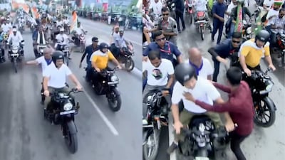 The incident occurred during Gandhi's 'Voter Rights Yatra', where he was accompanied by Bihar Congress President Rajesh Kumar as a pillion passenger (X)