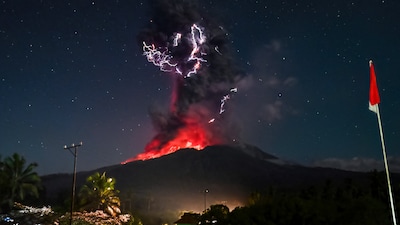 Mount Lewotobi Laki-Laki spewing lava and volcanic ash up to approximately 10 kilometres high during its eruption as observed from the monitoring post in East Flores (AFP)