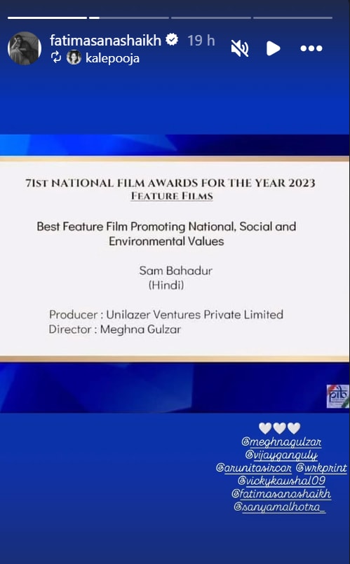 Sam Fatima Fatima Sana Shaikh Celebrates Sam Bahadur's Big Win At National Film ...