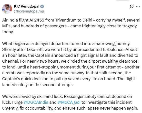 KC Venugopal's post on X