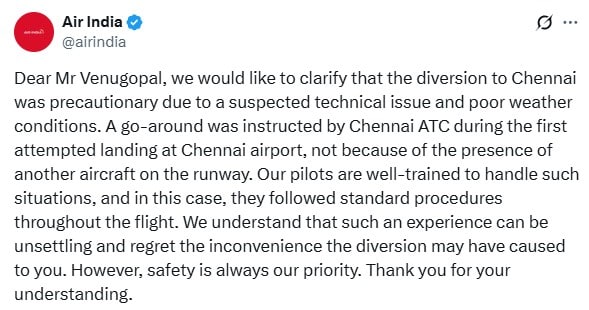 Air India's response to Venugopal
