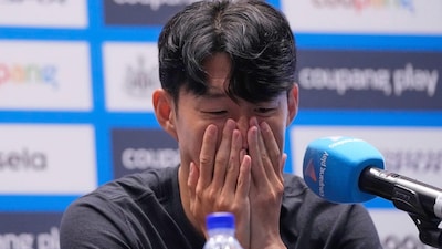 Son Heung-min gets emotional during his exit presser with Spurs (AP)