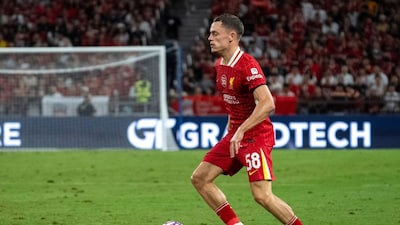 Liverpool's Florian Wirtz in action during a friendly soccer match between AC Milan and Liverpool at the Hong Kong Football Festival held at the Kai Tak Stadium in Hong Kong, Satursday, July 26, 2025. (AP Photo/Chan Long Hei)
