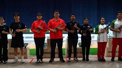 Saurabh Chaudhary-Suruchi Inder Singh clinched bronze in the 10m mixed air pistol event at the Asian Shooting Championships. (X) 