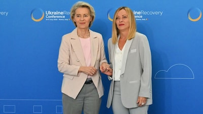 Italy's Prime Minister Giorgia Meloni and European Commission President Ursula Von der Leyen. (File/AFP)
